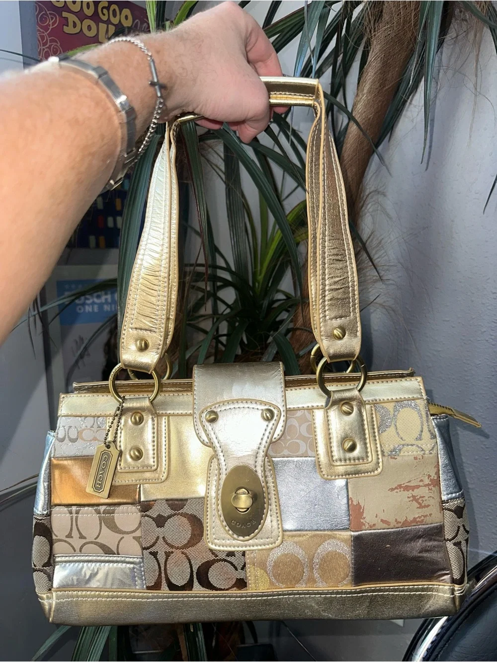 Vintage Coach Gold Patchwork Shoulder Bag